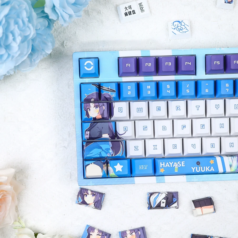 Koharu Hanako Keycap, PBT صبغة مفرعة أنيمي الألعاب قبعات المفاتيح, هاياس يوكا الكرز الشخصي, محور أحمر موضوع سلكي, لوحة المفاتيح الميكانيكية