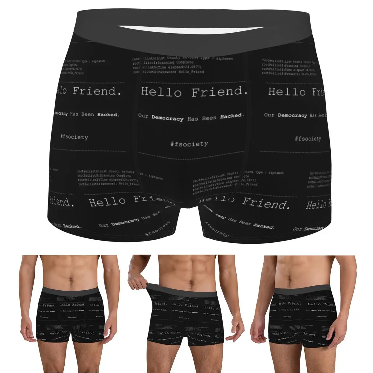Boxer Underpants Shorts Mr Robot Hello Friend Fsociety Panties Men Comfortable Underwear for Homme Man Boyfriend Gifts