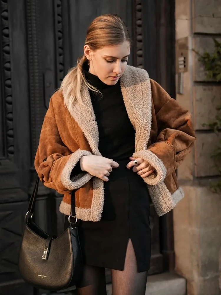 ZACK RAIN Women Vintage Suede Lamb i Faux Fur All-in-One Jacket 2022 zimowy płaszcz damski Casual Warm Loose Female Thick Outwear