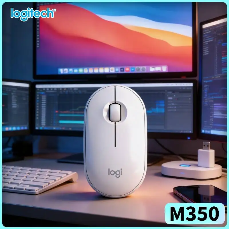 Logitech M350 Ergonomic Silent Mouse - Comfort Grip, Quiet Operation, 77g Light, USB Storage, Home Office Essential