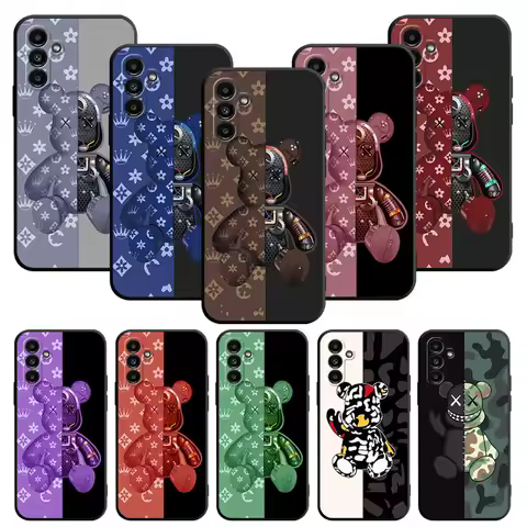 Case For Samsung Galaxy A52 A53 A12 A13 A54 A32 A51 A71 A23 A33 A21s A13 5G A22 A50 Black TPU Phone Case Robot Bear