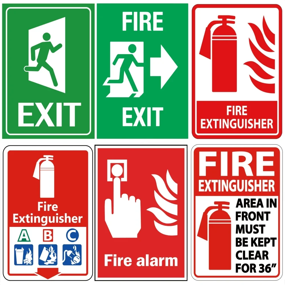 High Definition Tin Sign Fire Exit Extinguisher Alarm Safety Warning Metal Wall Art Decor for Home Office School