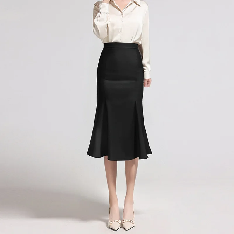 

Black fishtail skirt2026New autumn style ruffled midi skirt for women, professional high-waisted bodycon skirt