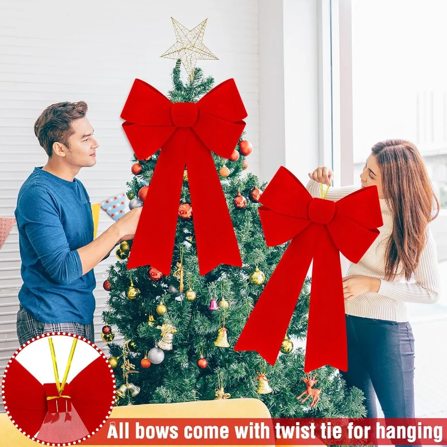 2 قطعة بولي كلوريد الفينيل الأحمر المخملي داخلي في الهواء الطلق عيد الميلاد الانحناء كبير 12x18 بوصة مثالية لباب الموقد درابزين الدرج الشرفة الديكور #4