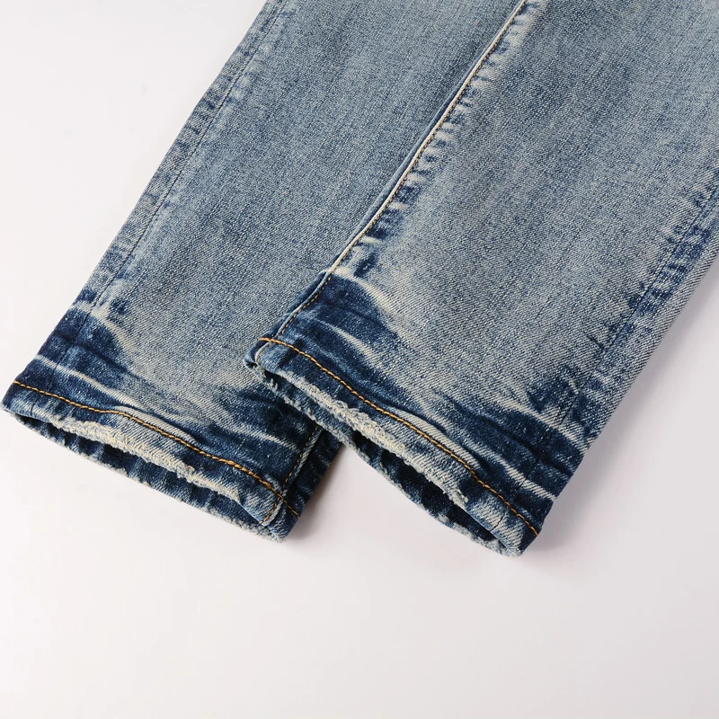 

Y2Kstreet модные новые мужские джинсы высокой эластичности приталенный крой с перфорированной нашивкой светло-голубые джинсы дизайнерские брендовые брюки в стиле хип-хоп homb