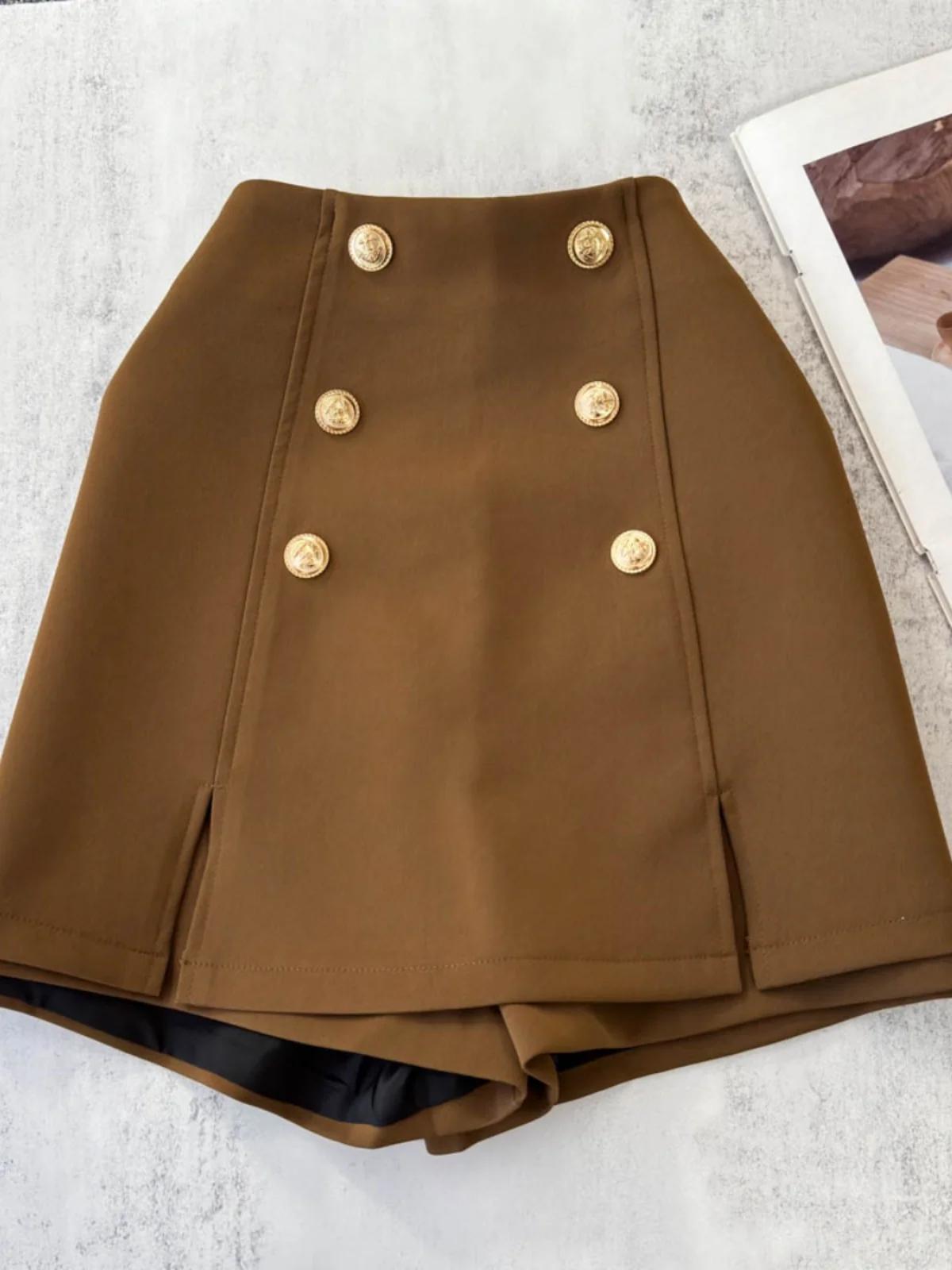 

Ele Double-Breasted High-Waist Skirt Women's High Waist Slimming Split Prevent Exposure Skirt Pants Korean Sle Com...