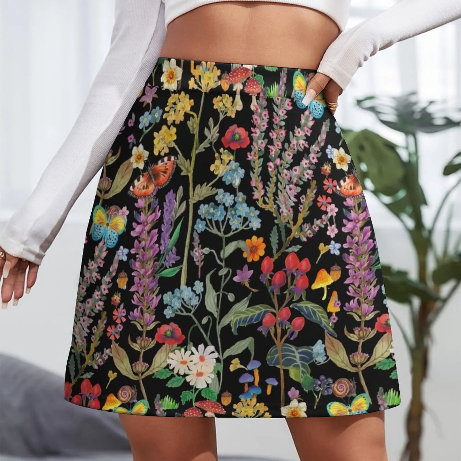 Watercolor wild flowers paradise Mini Skirt Miniskirt Female clothing Women's dress