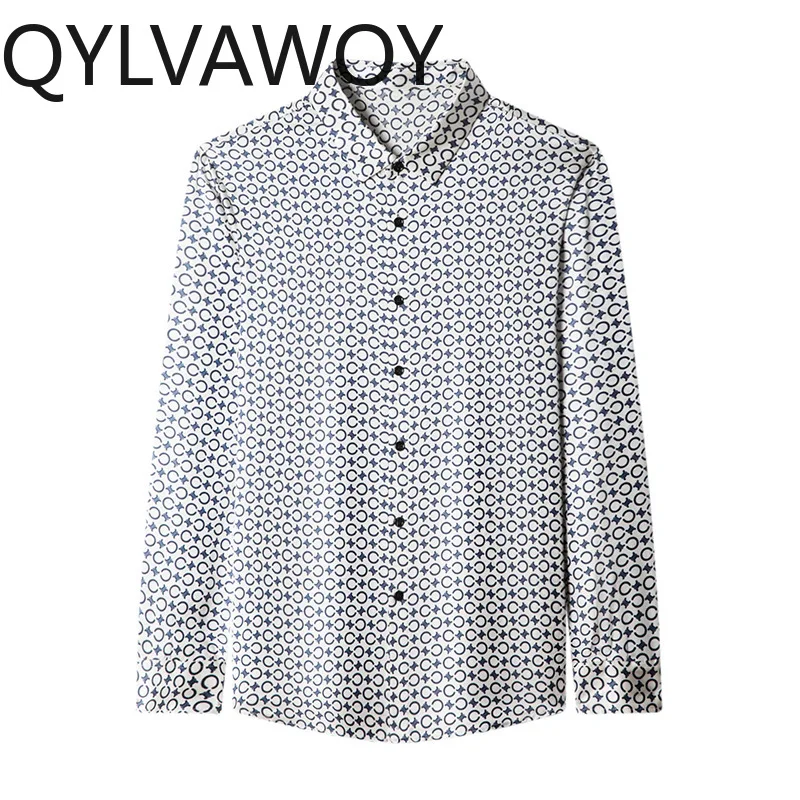 

QYLVAWOY Premium Long Sleeve Shirt Floral Shirts for Man 92.4% Real Mulberry Silk Men's Shirts Man Clothing Spring Autumn Tops