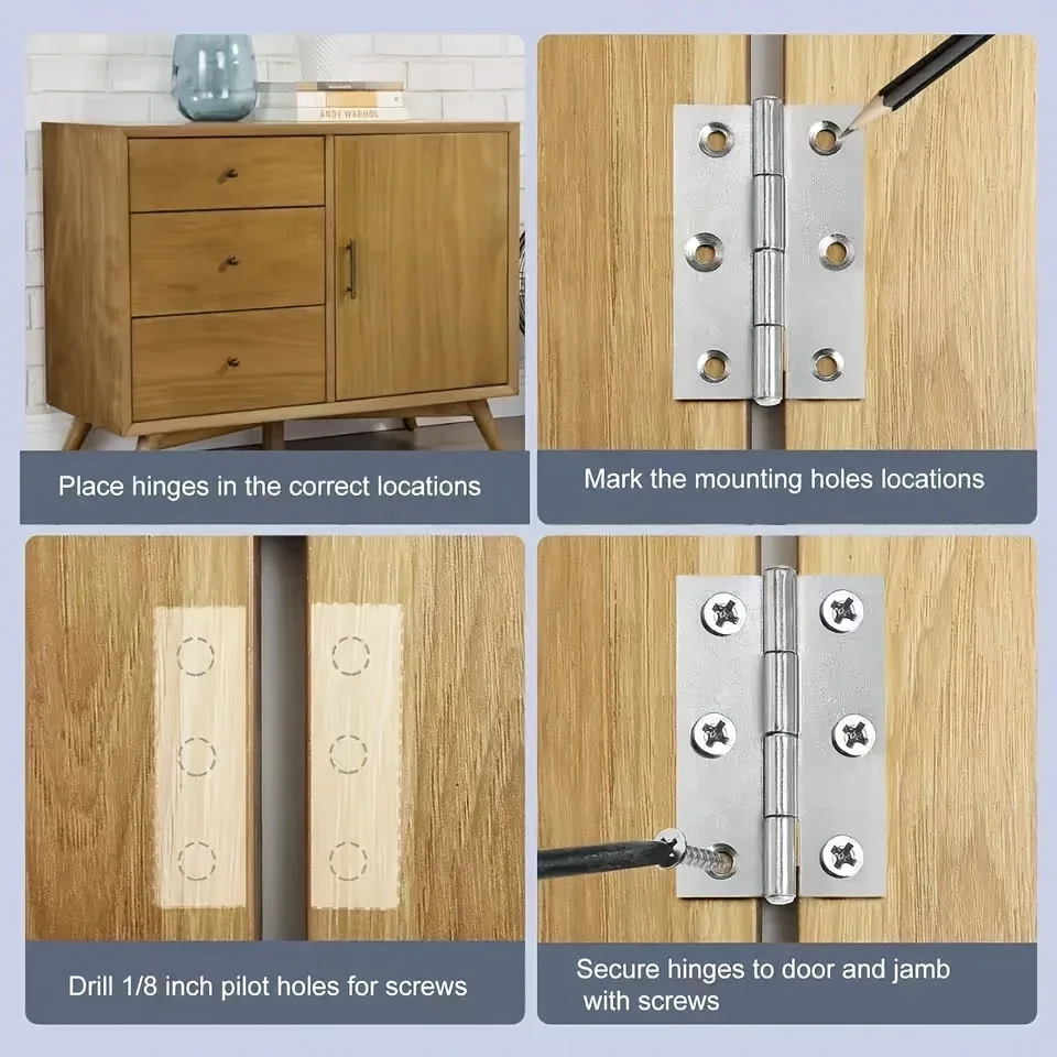 10pcs Stainless Steel Door Hinges Cabinet Doors Windows Wooden Box Flat Hinge Home Furniture Hardware Accessories image 5