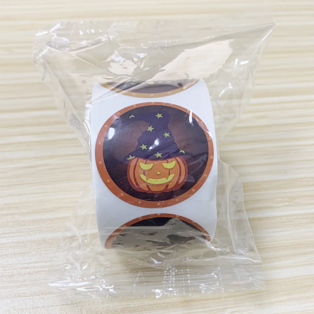 500pcs/Roll Halloween DIY Pumpkin Sticker Horror Cartoon Round Sealing Stickers PVC Laptop Decals Decoration Stiker Reward Gift
