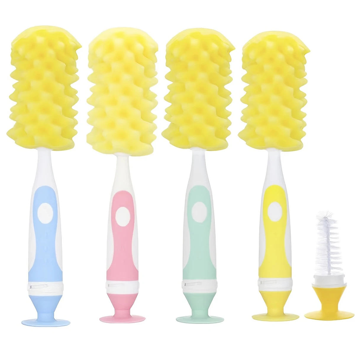2-in-1 Sponge Bottle Brush with Nipple Brush and Suction Cup, Soft Touch Baby Bottle Brush, Multifunctional Cleaning Brush
