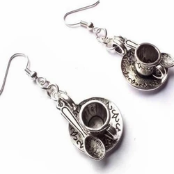 Steampunk Asymmetric Kettle Tea Cup Drop Earring Clock Coffee Cup Spoon Women's Earrings Alice Wonderland Jewelry Gift