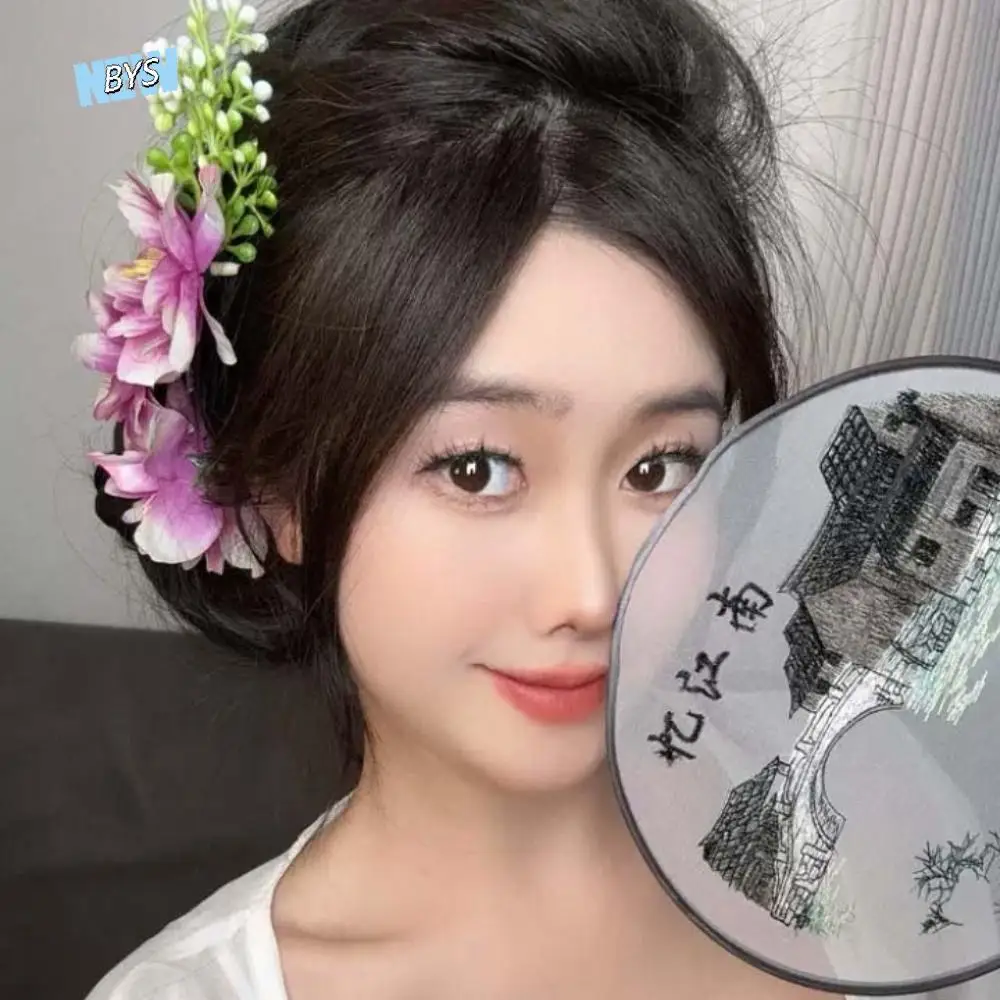 

Sweet Bohemian Flowers Hairpin Headwear Thai Style Floral Hair Comb Plastic Cloth Chignon Hair Clips Water Splashing Festival