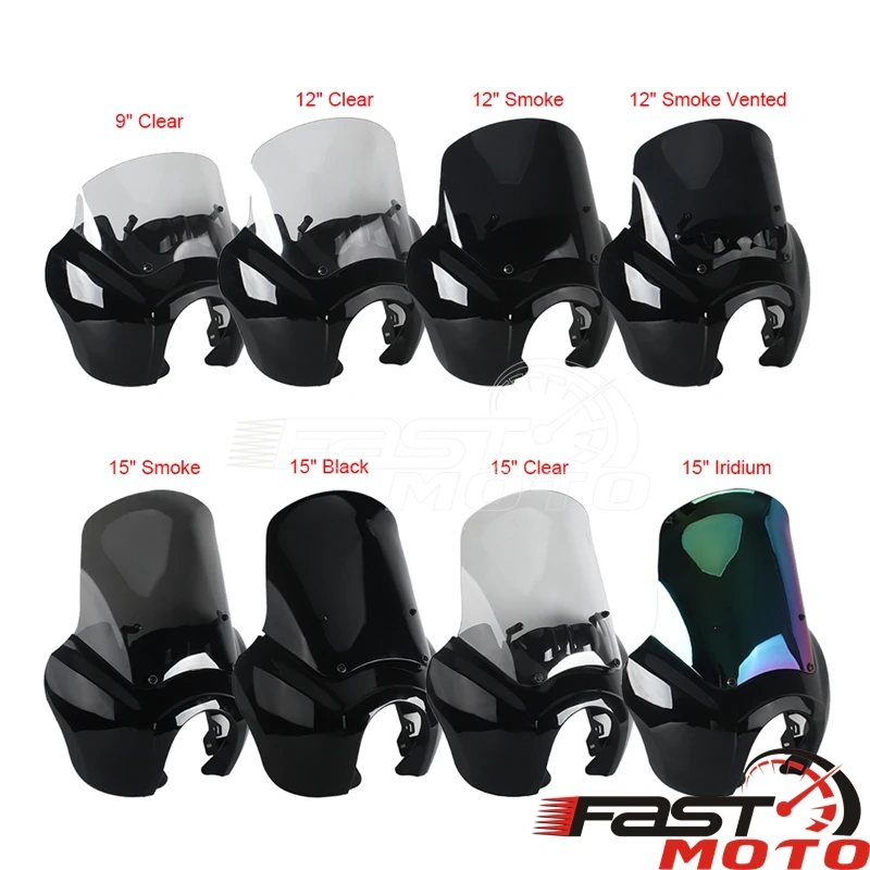 Front Fairing 12" Windshield Cowl Windscreen For BAJA LP6 LED Lights Mounting Bracket Kit For Harley Softail Fat Bob 2018-2025 view 4