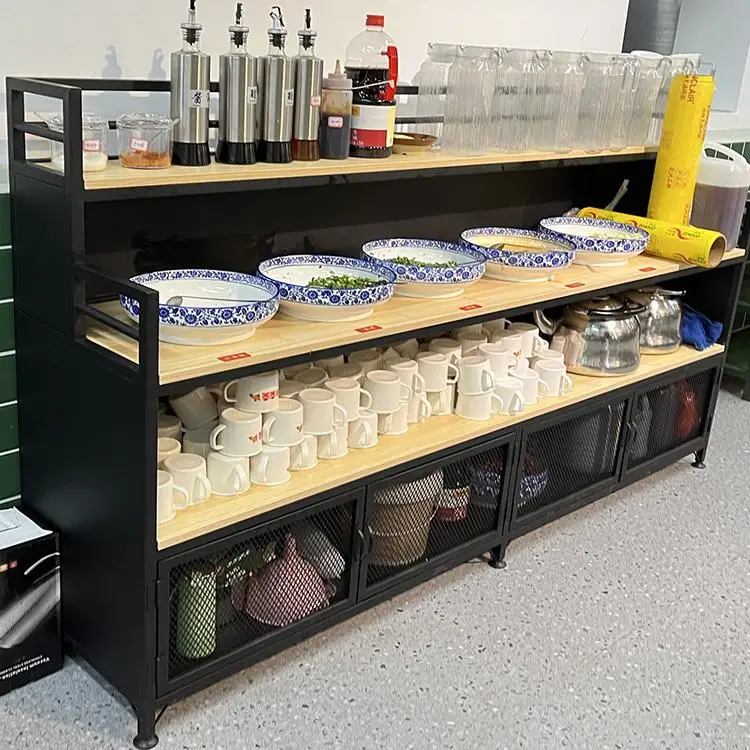 

Стол для приправ для ресторана в китайском стиле, многослойный стол из массива дерева, небольшой материал самообслуживания, магазин для барбекю Tieyi