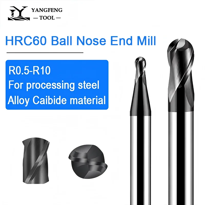 

HRC60 Ball Nose End Mill 2 Flute R0.5-R10 1-20mm Alloy Carbide Milling Cutter Altin Coating CNC Maching Tungsten Steel Tools
