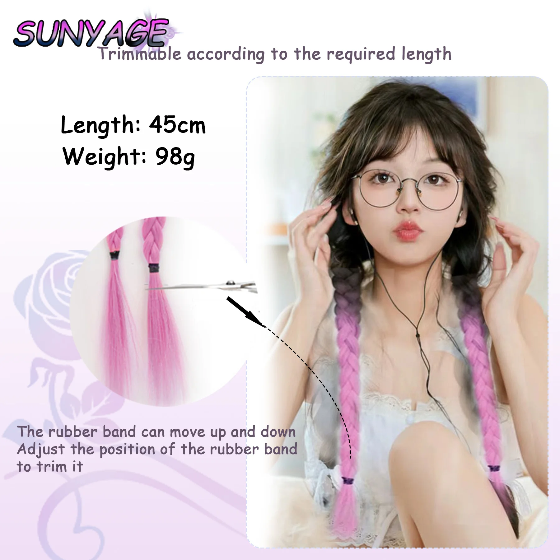 SUNYAGE Gradient pink double ponytail dopamine cute synthetic braided colorful hair, suitable for daily gatherings