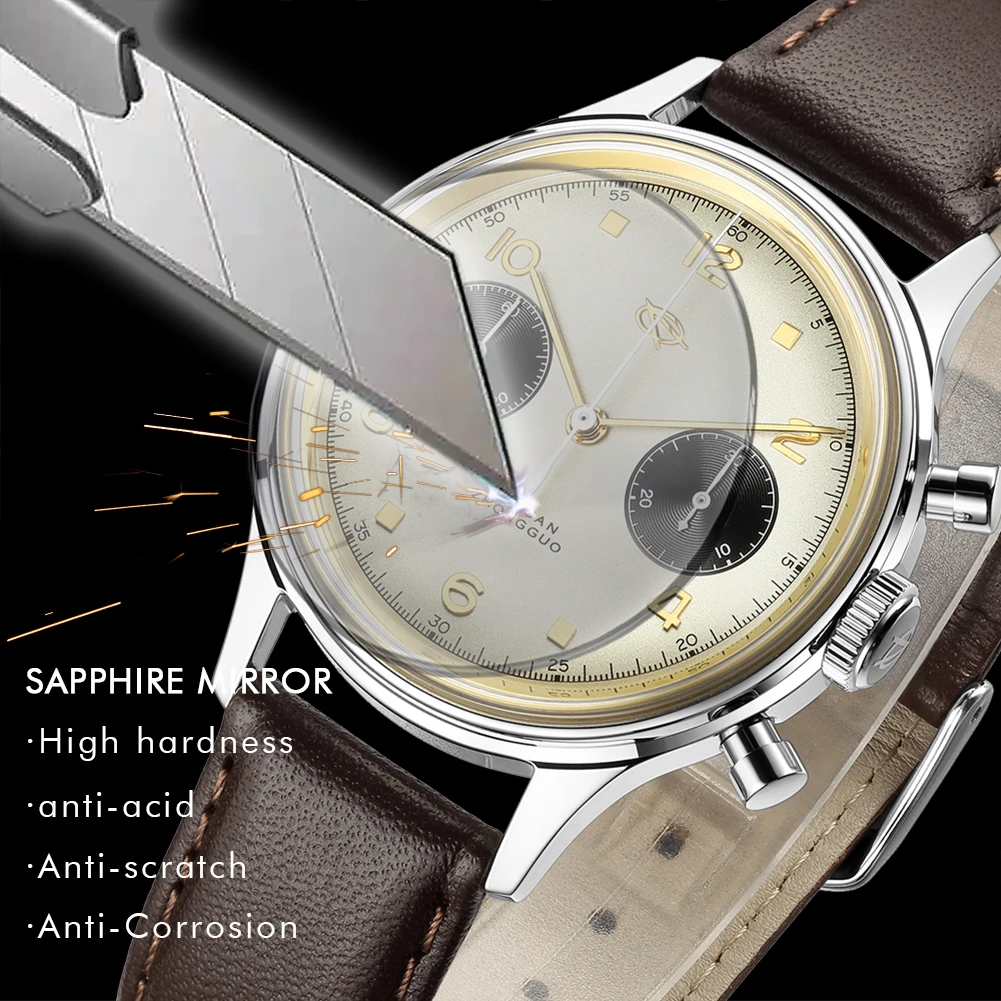 남성용 SEAKOSS 기계식 시계 파일럿 크로노그래프 38mm 오리지널 1963 st1901 무브먼트 핸드 와인딩 사파이어 레트로 남성용 시계