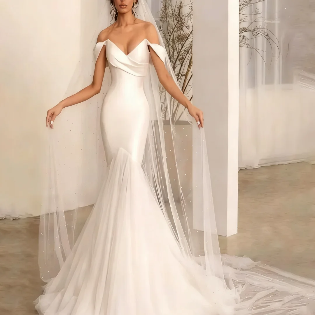 

Элегантные свадебные платья по индивидуальному заказу, атласные модные трапециевидные платья в форме сердца, красивые платья русалки с открытыми плечами, вечерние платья для выпускного вечера невесты