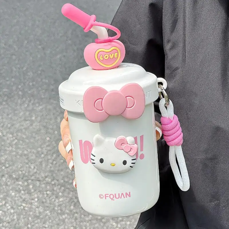

Sanrios Kawaii Thermal Cup Hello Kittys Student Termos Large Capacity Portable New Style Simple Print Hot Sale Birthday Present