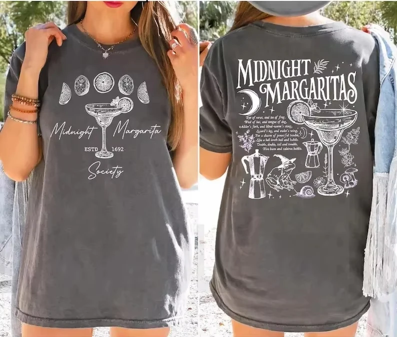 Y2k Vintage T-Shirts, beidseitig bedruckt, Midnight Margaritas T-Shirt, praktisches, magisches Halloween-Film-T-Shirt, lässiger, lockerer Streetwear-Stil, unisex. – Detail 4