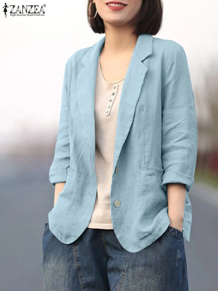 ZANZEA Fashion Solid Color Blazer Woman Elegant OL Work Shirt Female Long Sleeve Lapel Neck Outwear Vintage Loose Jackets 2023