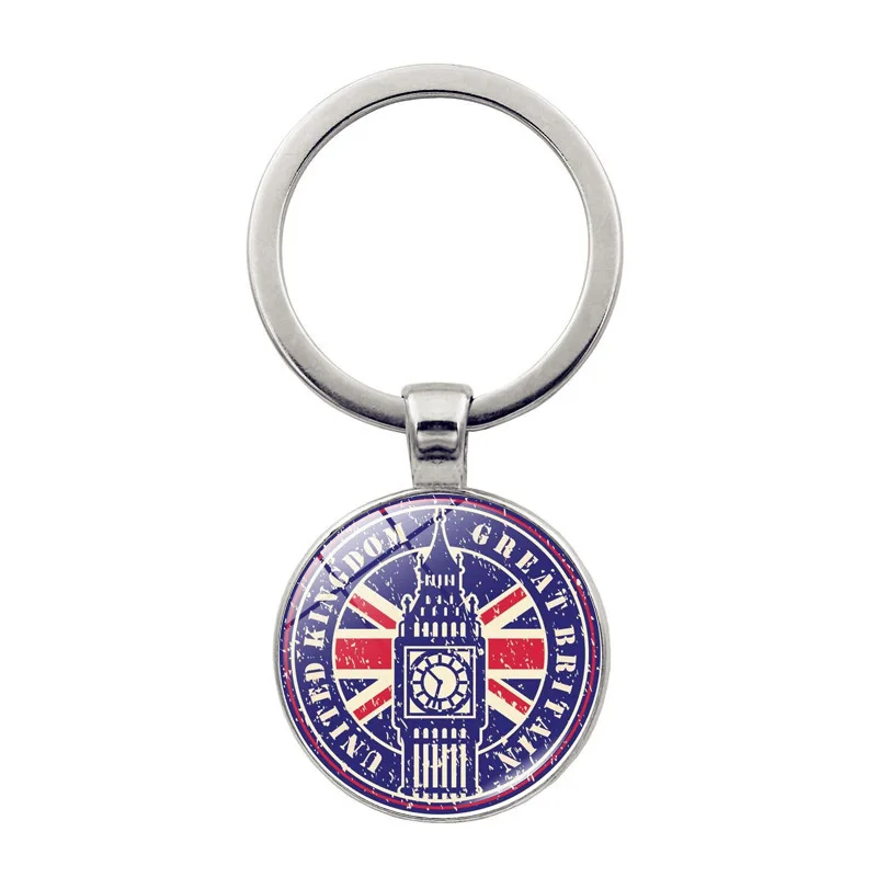 Bandeira britânica Keychain para saco unisex e chaveiro do carro, pingente de vidro, Reino Unido, Londres, Torre, Ponte, Elizabeth, Big Ben, Rotundity