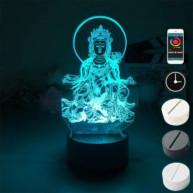 Budista Avalokitesvara Nightlight com Sensor de Toque, Lâmpadas Noturnas 3D, Lâmpada de Mesa Remota, Home Desk Light, Festival Gift, 7 Cores, 16 Cores