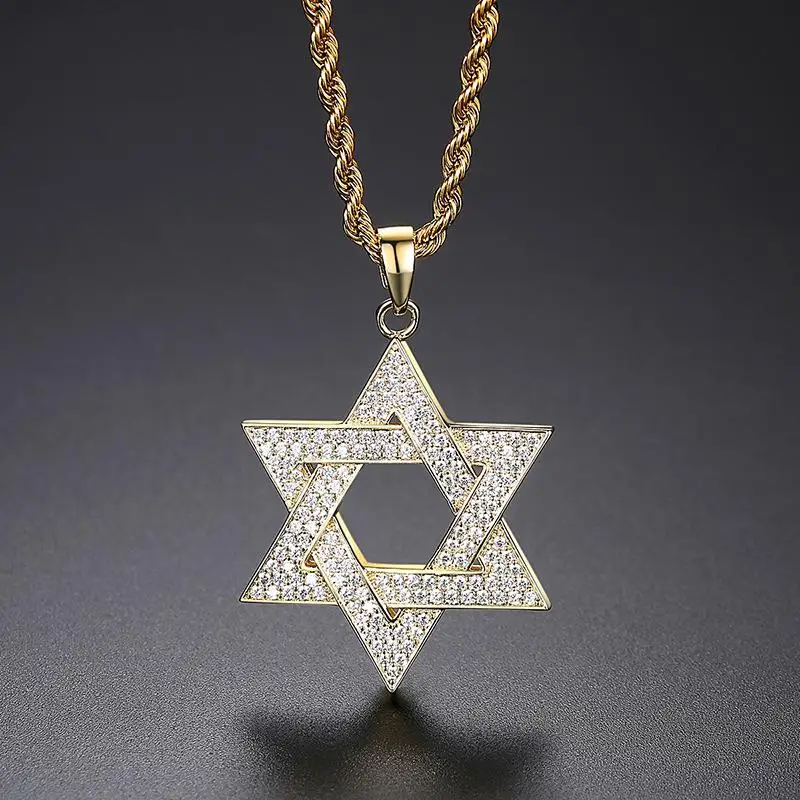 New Fashion Zircon Star of David Pendant Men Women Trend Charm Hexagonal Star Necklace Daily Casual Jewelry Gift