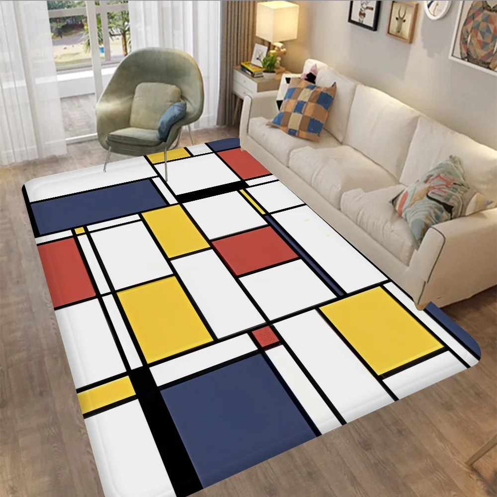 

Retro Manic M-Mondrian Art Hallway Carpet INS Style Soft Bedroom Floor House Laundry Room Mat Anti-skid Bedside Area Rugs