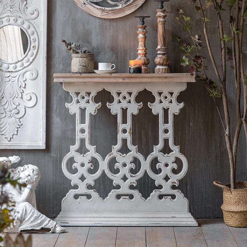

French European retro entrance hall creative decoration small table corridor side table old art sofa back