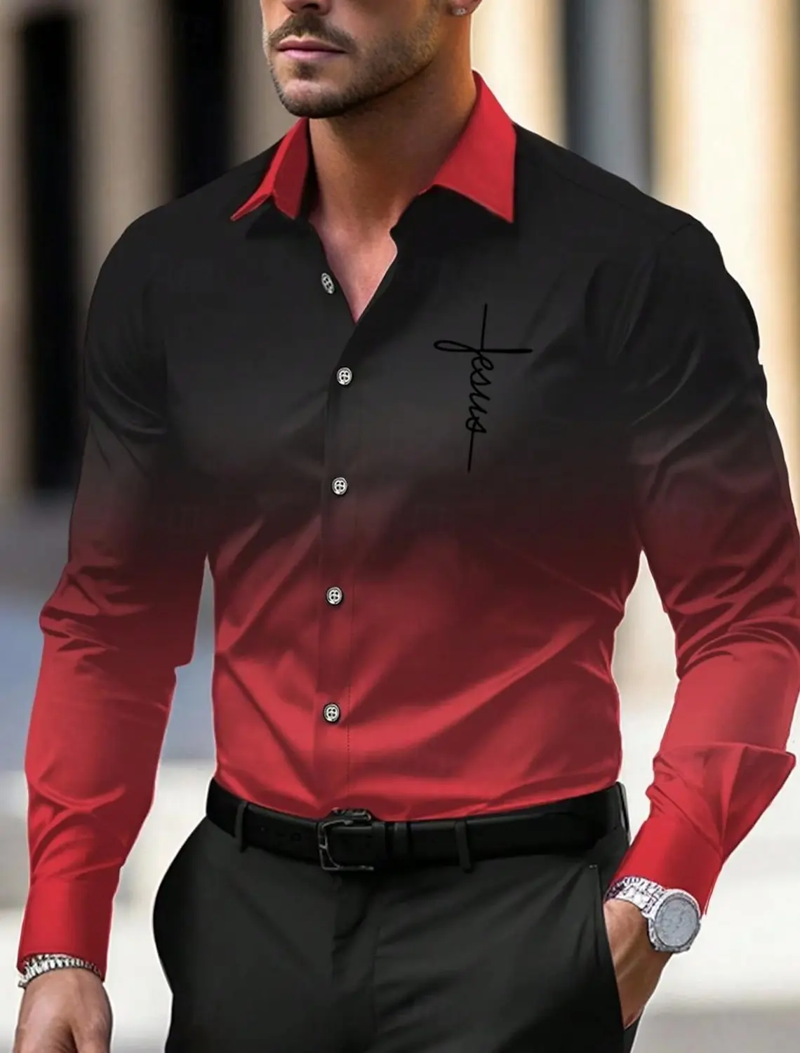 Men's Business Casual Printed Long Sleeve Shirt Formal Button Up Shirt Fall Winter Spring Summer Cuffed Long Sleeve Blue