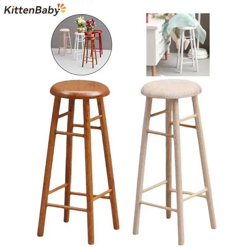 1:12 Dollhouse Miniature High Stool Bar Stool Small Round Stool Pocket Stool Model Furniture Decor Toy Doll House Accessories