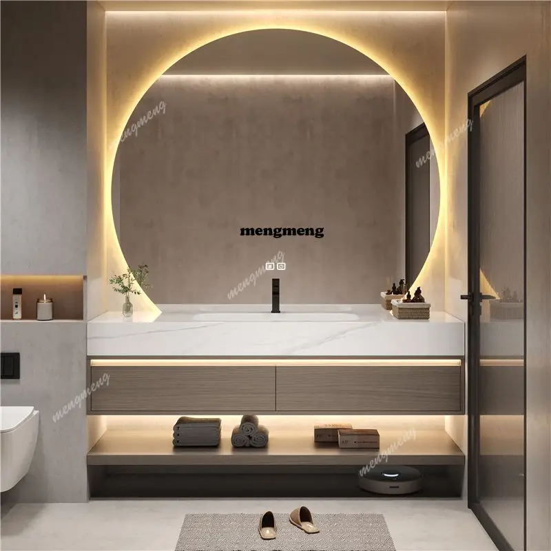 

Luxury Bathroom Vanity with Sink Slate Ceramic Seamless Washbasin Integrated Bathroom Cabinet Combined Toilet Smart Mirror