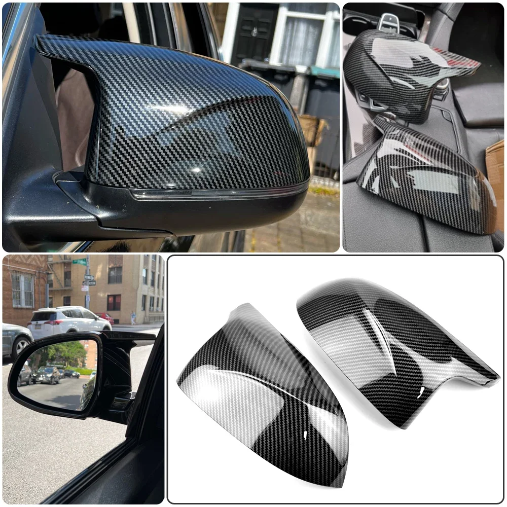 For BMW F25 X3 F26 X4 F15 X5 F16 X6 2014 15-18 Bright Black Caps Carbon Fiber Style Auto Car Rear View Side Mirror Cove view 6