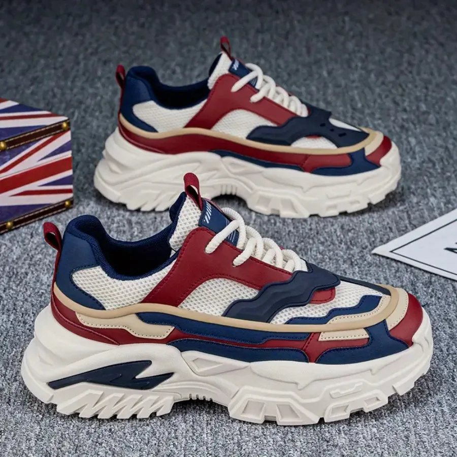 

AOPLUS Men'S Light Luxury Breathable Casual Sneakers - Non-Slip Thick Bottom Hard-Wearing Fabric Upper and Rubber Sole All-Seas