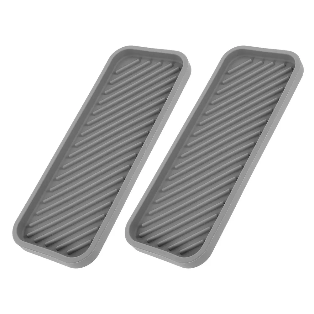 2Pcs Silicone Tray for Bathroom Vanity Countertop Organizer Multipurpose Soap Bottle Lotion Holder Toothbrush Toothpaste Tray