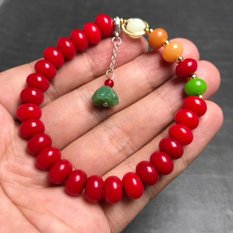 Hengxin Yipin Live Supply Red Bodhi Root Abacus Beads Bracelet Luminous Stone Single Ring Women's Bracelet