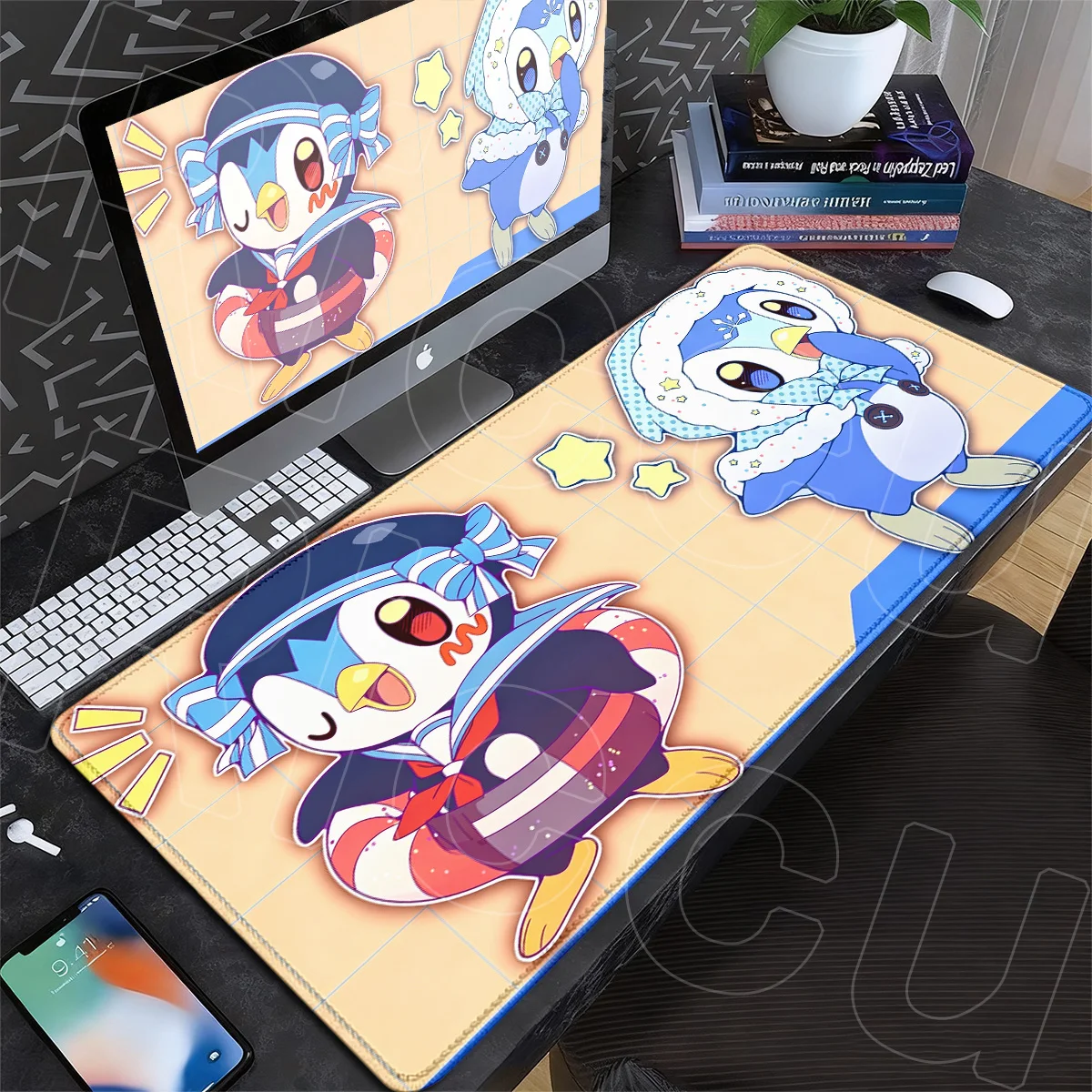Gaming Keyboard Blue - พรมปูพื้นโต๊ะทำงานลายโปเกมอน พิปลัพ พิมพ์ลาย HD ขนาดใหญ่ แผ่นรองเมาส์เกมมิ่งลายอนิเมะ
