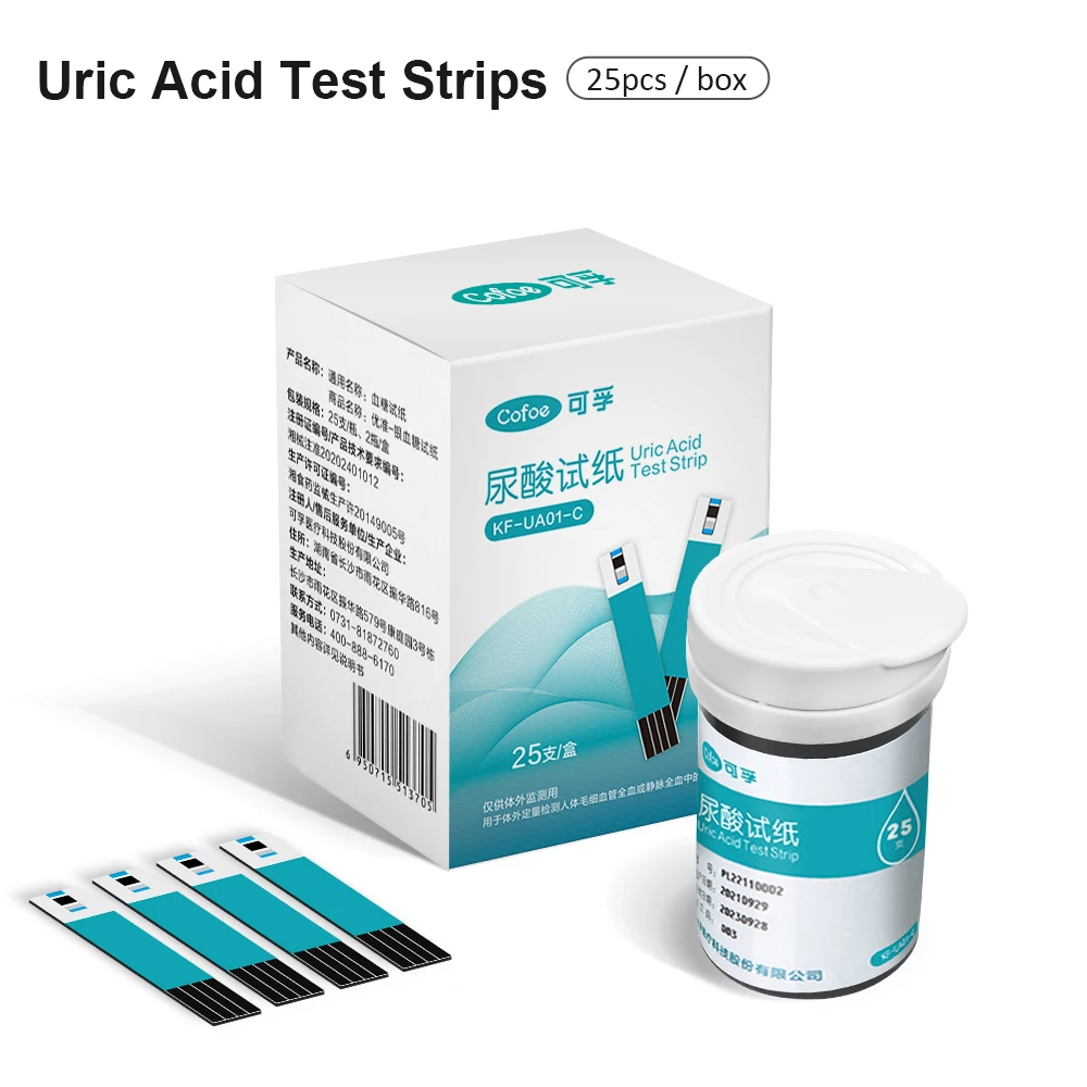 Cofoe Uric Acid Test Strips and Lancets Needles Only Suitable KF-UA01-C Uric Acid monitor 25/50/100pcs