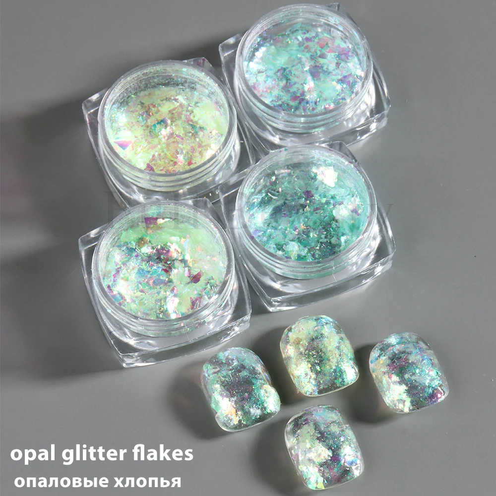 1pcs Opal Nail Flakes Blue Crystal Mylar Flakies Iridescent Mermaid Sequins Holographic Glitter Powder Rub Dust Manicure NTXY-OB