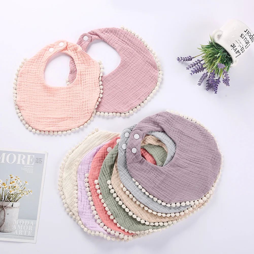 Solid Cotton Gause Baby Bibs Cute Tassel Newborn Burp Clothes Bandana Scarf for Boy Girl Saliva Towel Feeding Bebe Baberos