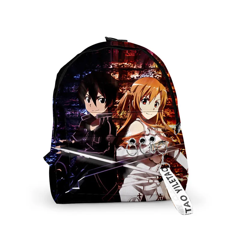 Classic Anime Sword Art Online Backpacks Boys/Girls pupil School Bags 3D Print Keychains Oxford Waterproof Cute Small Backpacks