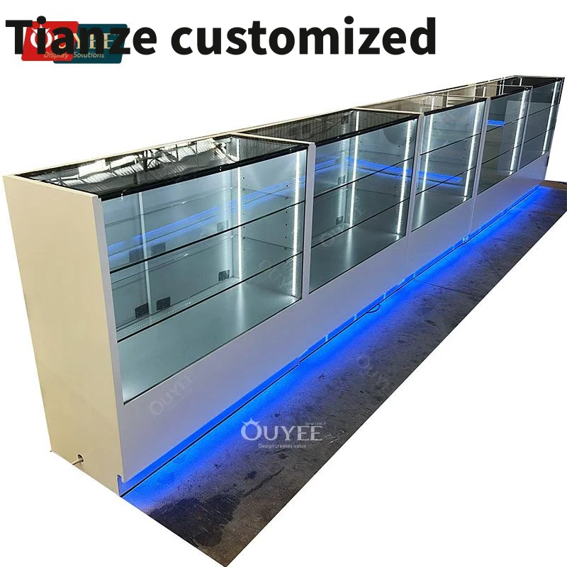 Customized-Wooden Dispensary Furniture Design Shop Counter Display Stand Glass Show Wood Display Smoke Shop Displ