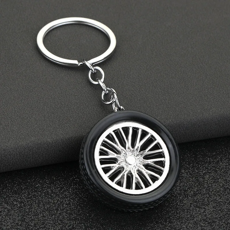 New PVC Soft Rubber Simulation Mini Car Tire Keychain Creative Car Wheel  Hub Pendent for Men\'s Car Keys Backpack Keyring