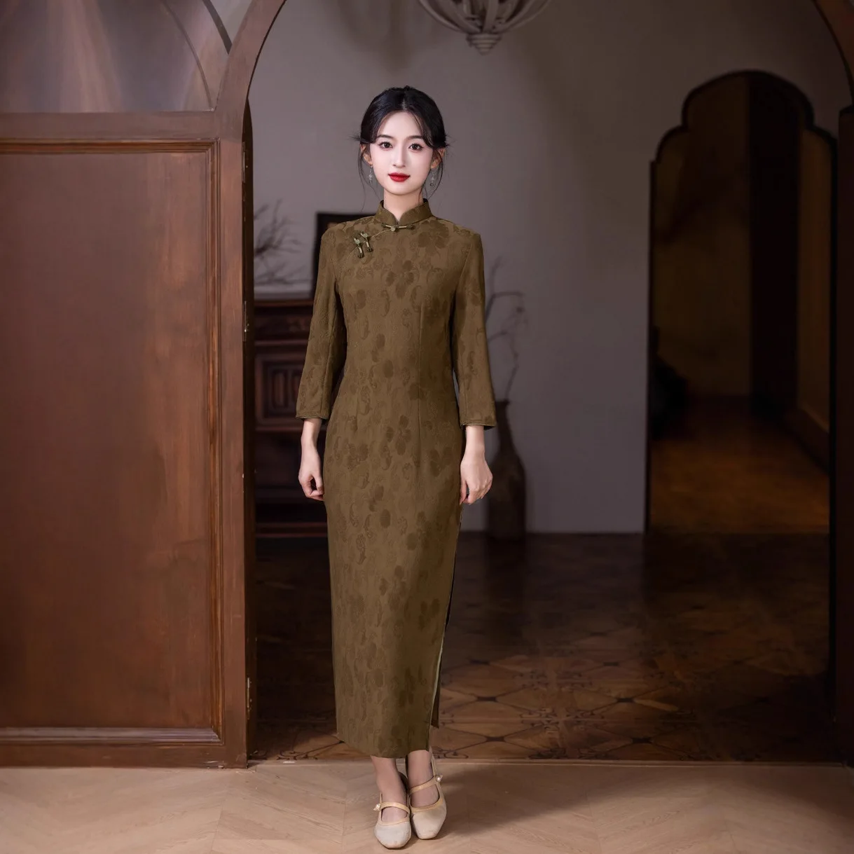 

Национальный стиль 2023, осень/зима, новое улучшенное жаккардовое утягивающее платье Cheongsam, новое китайское свадебное платье большого размера Qipao