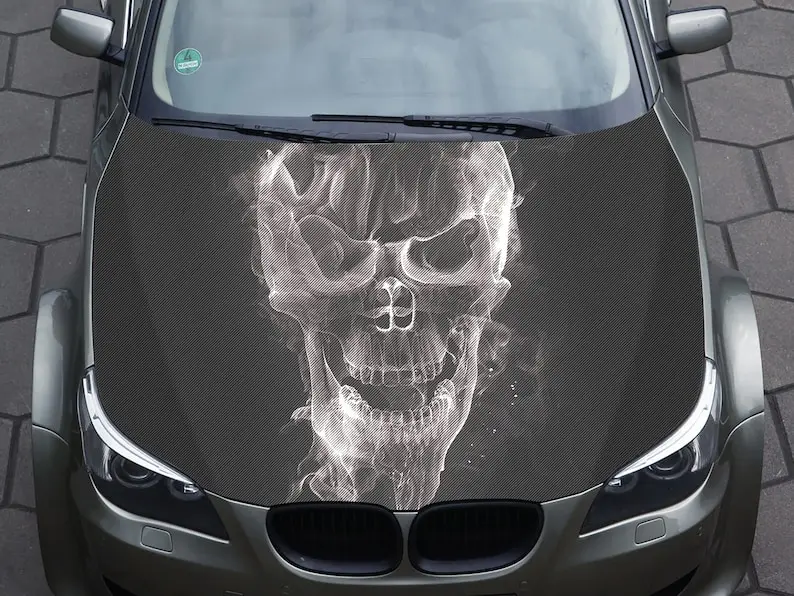 

Car hood wrap decal, vinyl, sticker, graphic, truck decal, truck graphic, bonnet wrap decal, skull, f150, abstract, smoke,