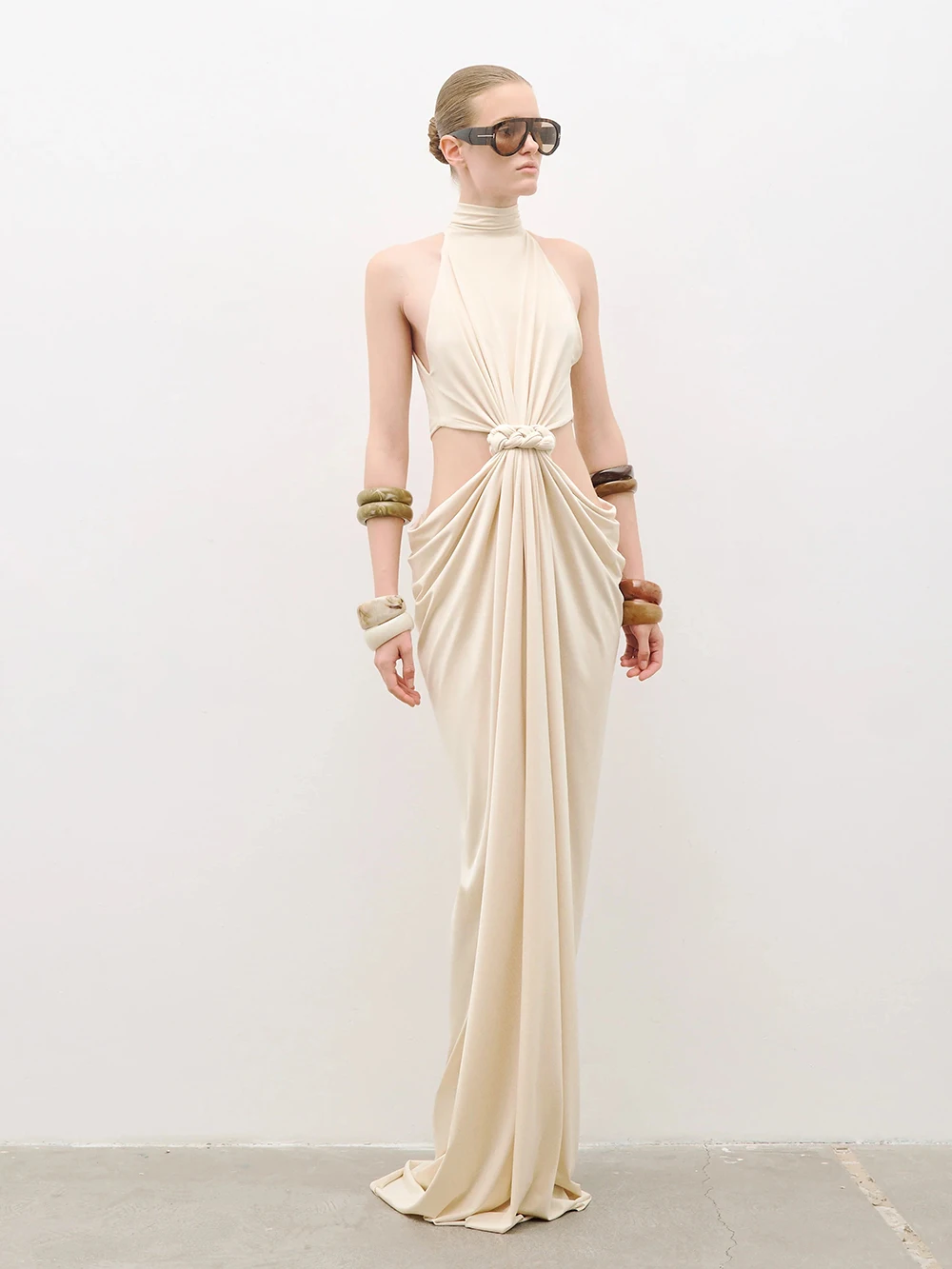 

Twisted Hollow Hanging Hollow Long Skirt Winter New Women's High Neck Sleeveless Waist Exposed Niche Dress