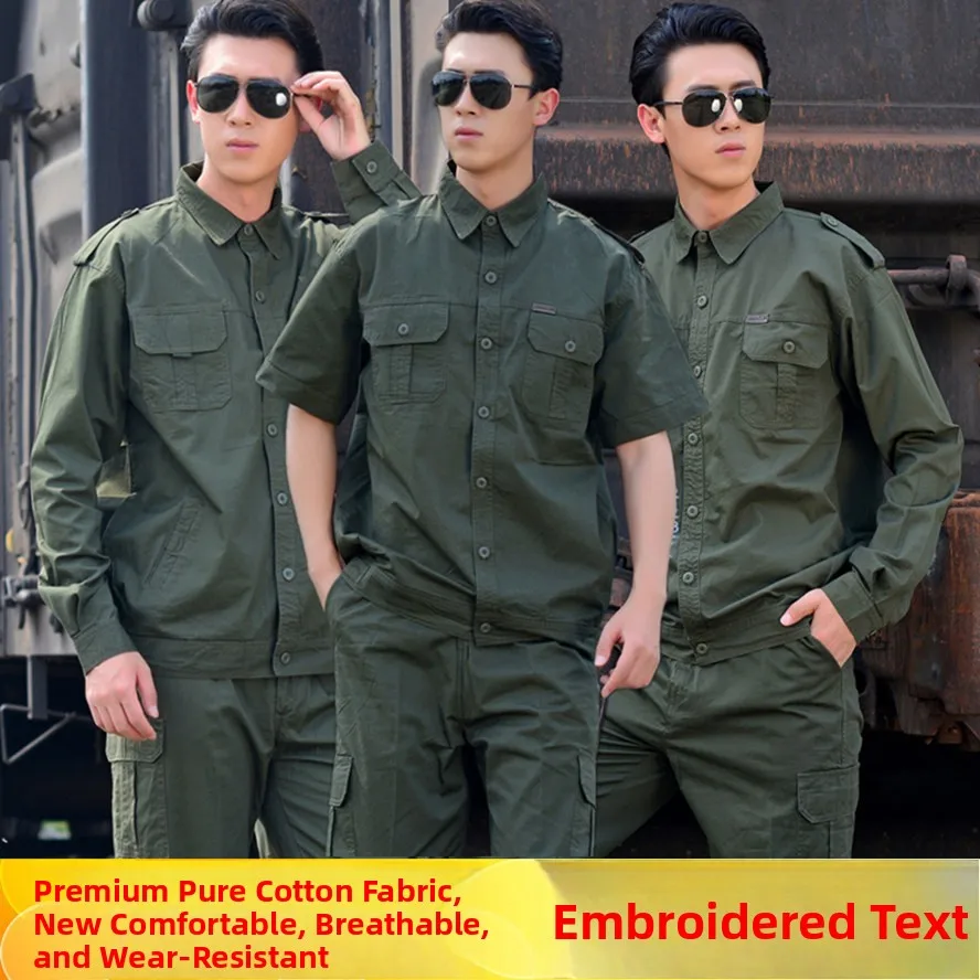 

Men's Summer Pure Cotton irt Set Loose Outdoor Workwear Embroidered Work orms for ians/Ws Fac Workop