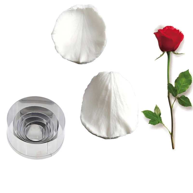 8pcs Rose Impression Flower Mold & Cutter Se Silicone Mold Leaves Cake Decorating Fondant Sugarcraft Clay Cake Mold M172